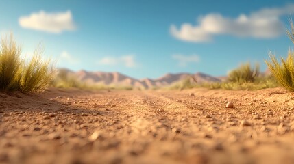 Desert Road Landscape Under Sunny Sky