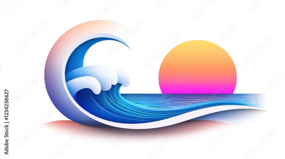 Poster a modern ocean shore logo icon with a combination of circular and curved shapes to represent waves a