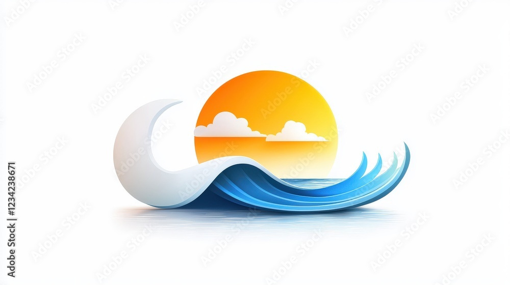 Poster a modern ocean shore logo icon with a combination of circular and curved shapes to represent waves a