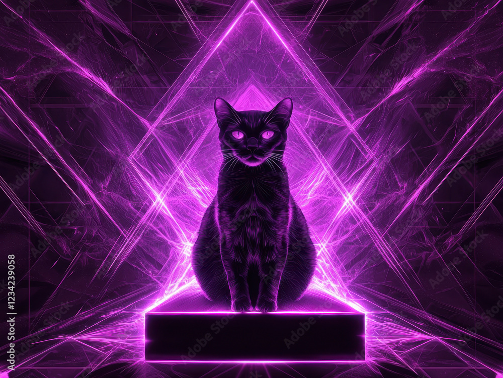 Aufkleber cat exists in two states within a glowing quantum box while surrounded by intricate, colorful light 
