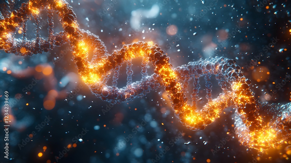 Wall mural intricate 3d depiction of dna with chemical bonds and molecular structures visually interacting set 