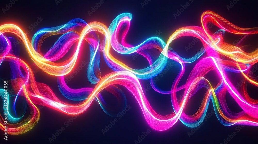 Poster vibrant swirling light trails creating abstract waves on a dark background for a modern look