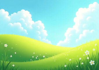 Obraz premium soft focus captures vibrant colors serene spring scene green grass blue