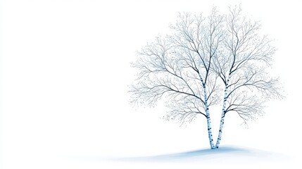 A stylish flat vector design of a birch tree silhouette, featuring fine lines and a contemporary approach to nature, isolated on a white background