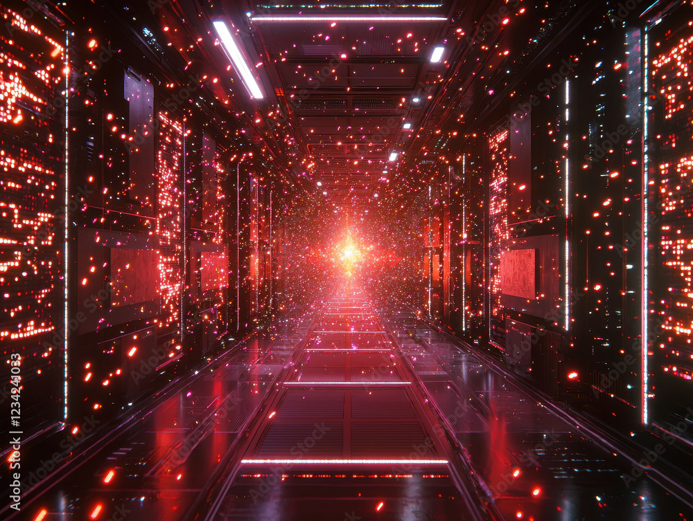 Poster vast neural network illuminated by vibrant energy in a futuristic quantum ai supercomputer setting