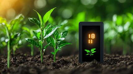 Digital Sensor Monitoring Young Plants Growth