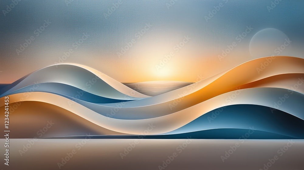 Poster a unique abstract beach composition using geometric patterns to reflect waves and shorelines, blendi