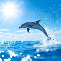 Fototapeta premium Dolphin Leaping in a Sunny Ocean
