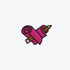 A combination of two rolls of pink paper forming a heart and a pencil piercing through the paper, this logo is perfect for a campaign related to Valentine's Day celebrations.