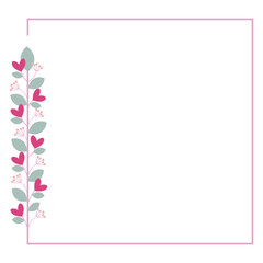 Square Borders Frame With Love Pink Flowers And Leaves