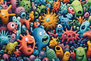 Fototapeta premium A vibrant collection of colorful cartoon microbes