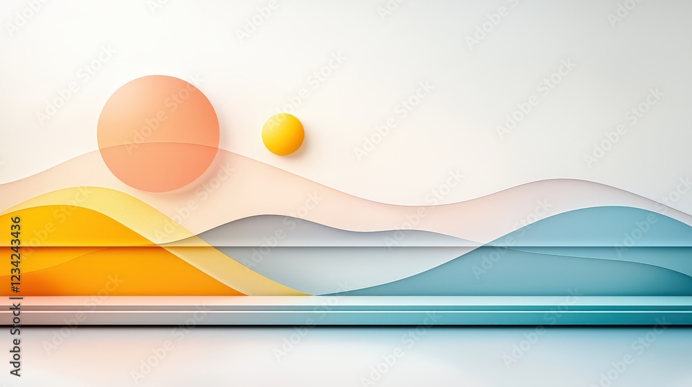 Poster geometric coastal abstract shapes in a harmonious color palette, capturing the essence of the beach 
