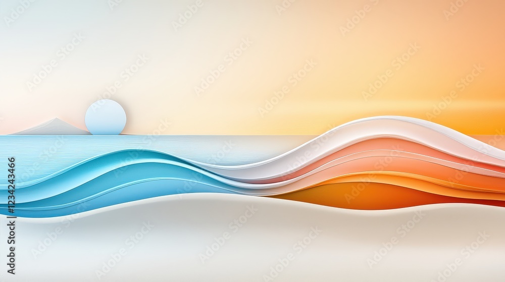 Poster geometric coastal abstract shapes in a harmonious color palette, capturing the essence of the beach 