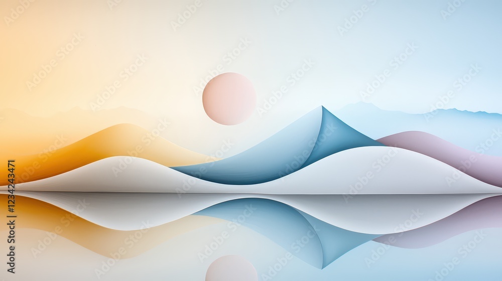 Poster geometric coastal abstract shapes in a harmonious color palette, capturing the essence of the beach 