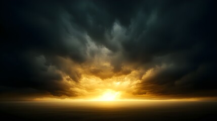 Obraz premium Dramatic Dark Clouds Sunset Over Ocean