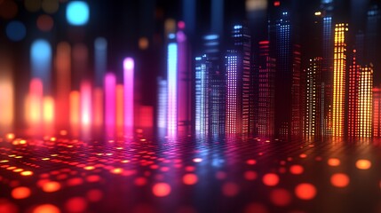 Neon Cityscape Illuminated With Vibrant Lights At Night