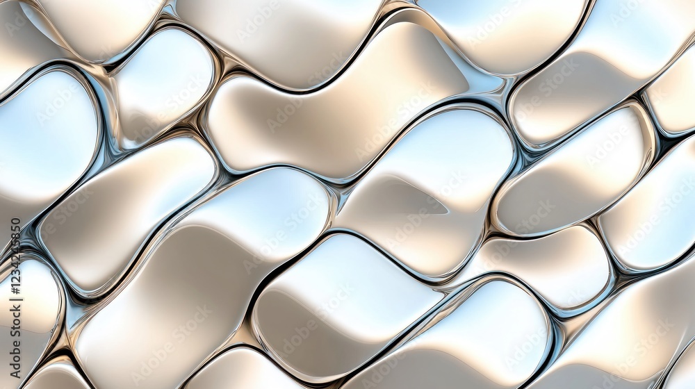 Poster Abstract Smooth Silver Waves with Reflection on Fluid Shiny Surface Texture