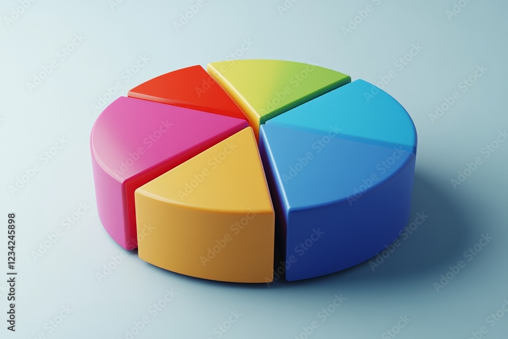 Poster colorful pie chart model showcasing different segments and vibrant hues arranged on a light blue bac