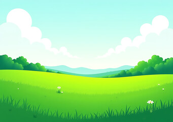 Fototapeta premium vibrant green grass covers large open area clear view surrounding