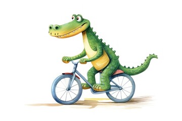 Fototapeta premium Ride a bicycle dinosaur reptile animal.