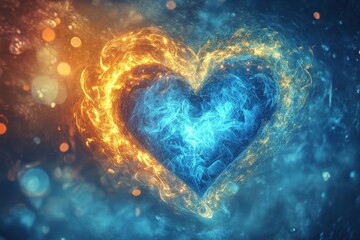 Fiery and Icy Heart Abstract Art Design