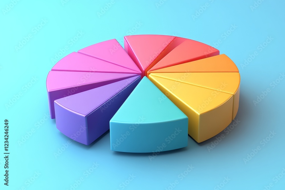 Poster Colorful segmented pie chart on blue background showcasing data visualization and analysis concepts in a modern design