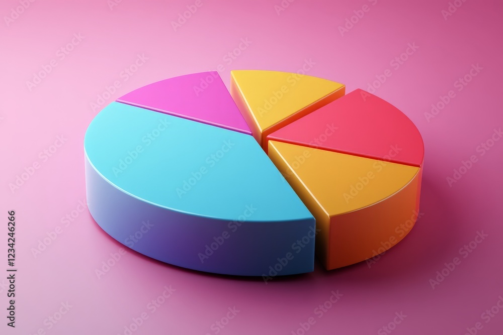 Fototapete colorful pie chart on a pink background showcasing data distribution with distinct segments