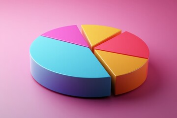 Obraz premium Colorful pie chart on a pink background showcasing data distribution with distinct segments