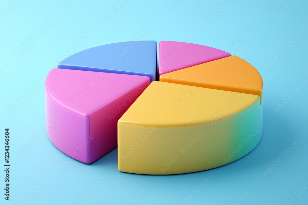 Poster colorful pie chart model displaying various segments on a light blue background for educational purp