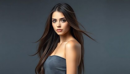 Naklejka premium Young woman posing with long gorgeous hair