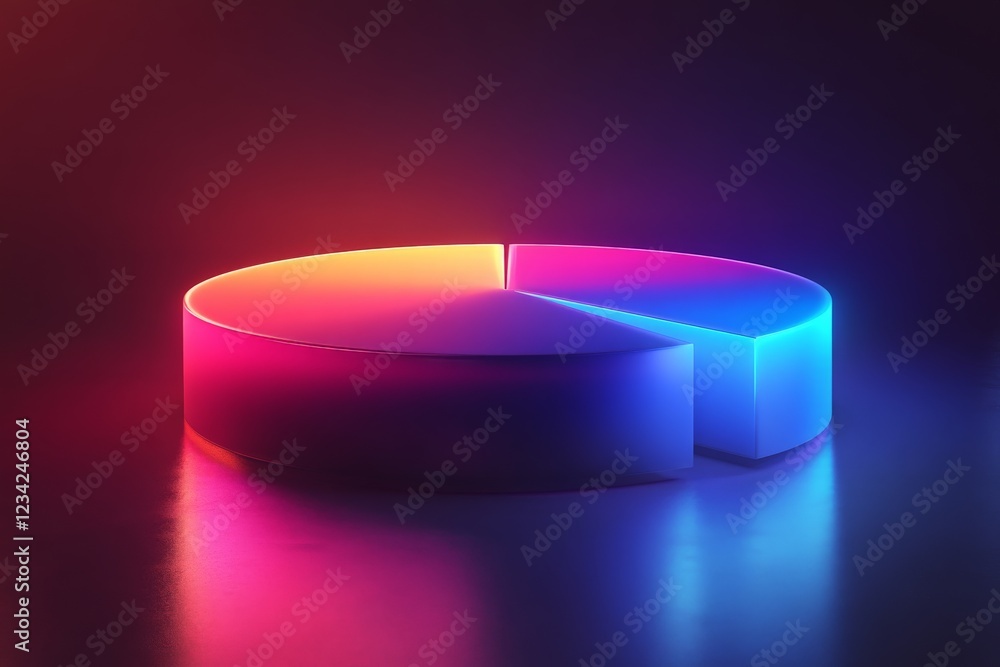 Poster Colorful pie chart illuminated by vibrant neon lights in a dark setting showcasing data visualization concepts