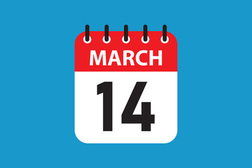 Date icon for march 14 modern flat design with blue background.