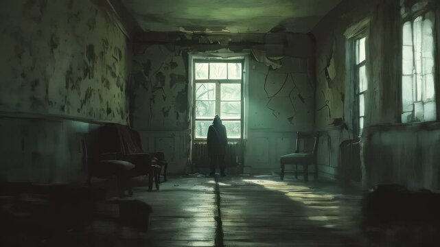 Person standing in a room with a window