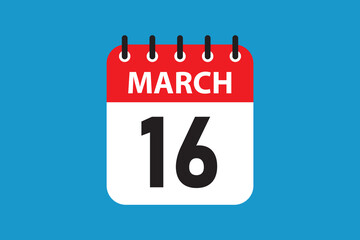 March 16 reminder sheet flat calendar graphic with bold date.