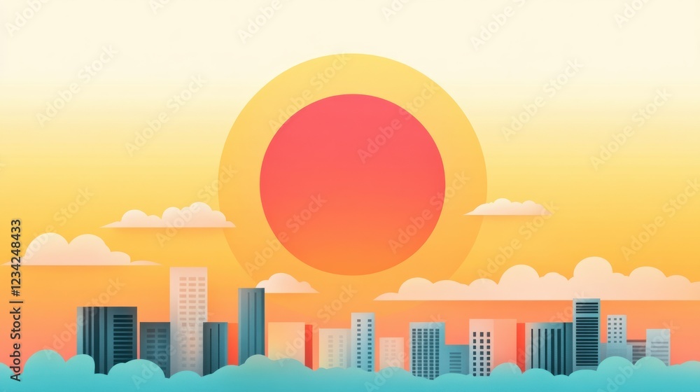 Aufkleber sunrise over city skyline with colorful background and soft clouds