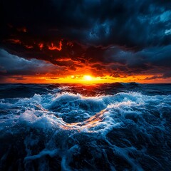 Fototapeta premium Dramatic Ocean Waves at Sunset with Dark Clouds