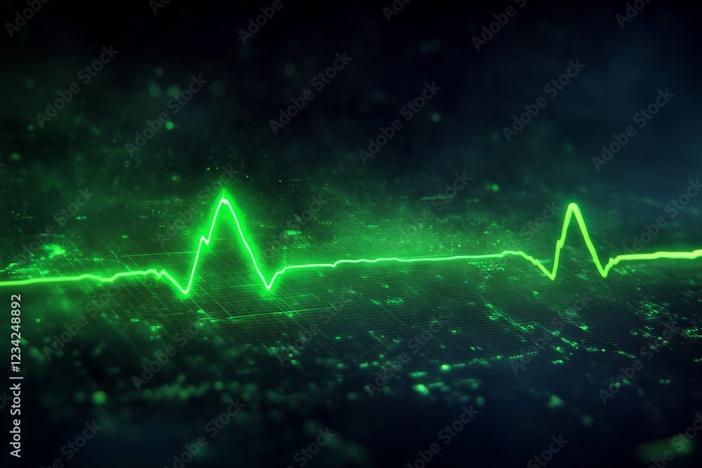 Poster heartbeat waveform visualized in glowing green against a dark background