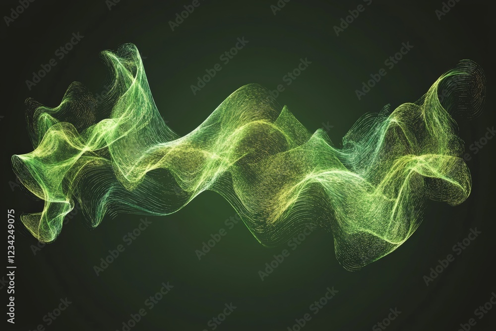 Aufkleber Vibrant green abstract waves creating dynamic motion on a dark background