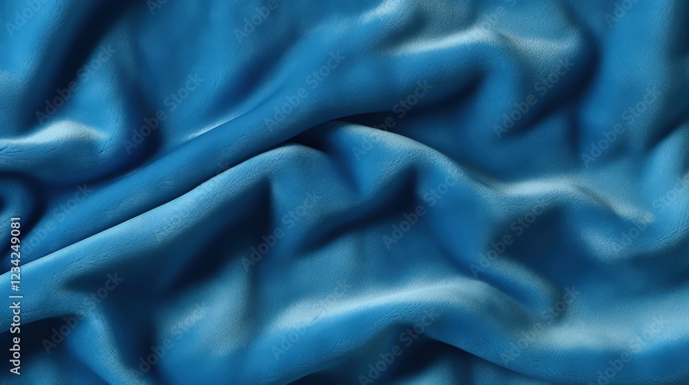 Poster close-up shot of soft blue velvet fabric with rich texture and smooth surface for background or text