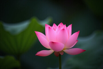 single pink lotus flower with delicate petals in natural setting