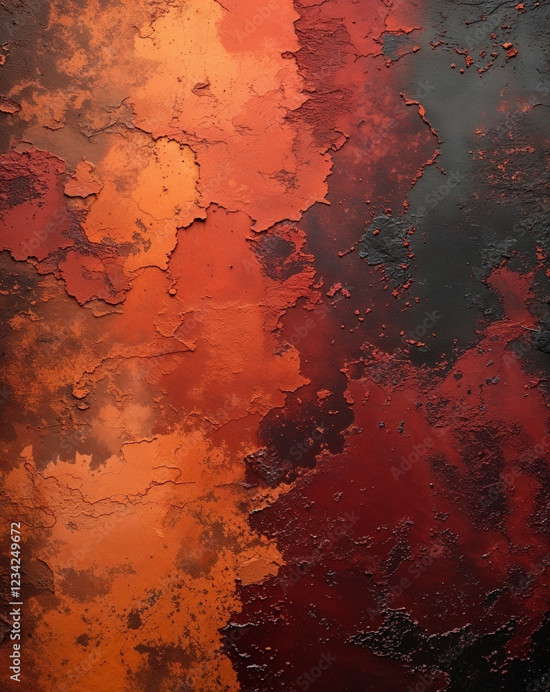 Poster a blend from soft orange to dark brick red grunge rust gradient texture background