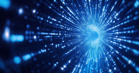 Naklejka premium Glowing data streams flowing through digital tunnel symbolizing artificial intelligence processing
