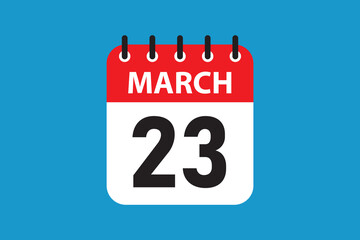 Flat calendar element march 23, red blue color theme.