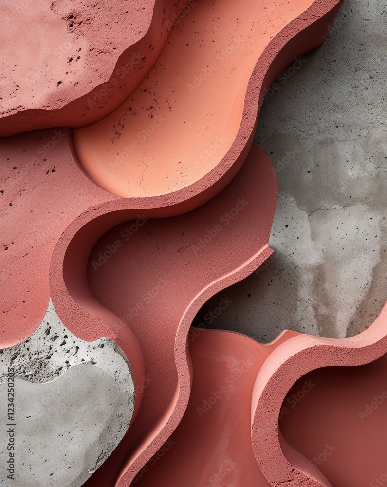 Poster a dusty rose transitioning into warm coral concrete wall texture with curve wavy layers background