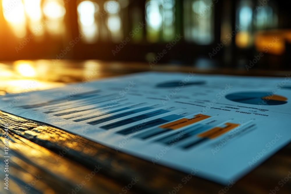 Aufkleber data analysis presentation highlighting growth trends with charts and graphs at sunset in a cozy wor