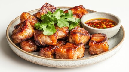 Fototapeta premium Crispy Golden Pork Belly Served with Sauce
