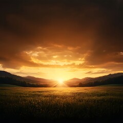 Dramatic Sunset over a Golden Field