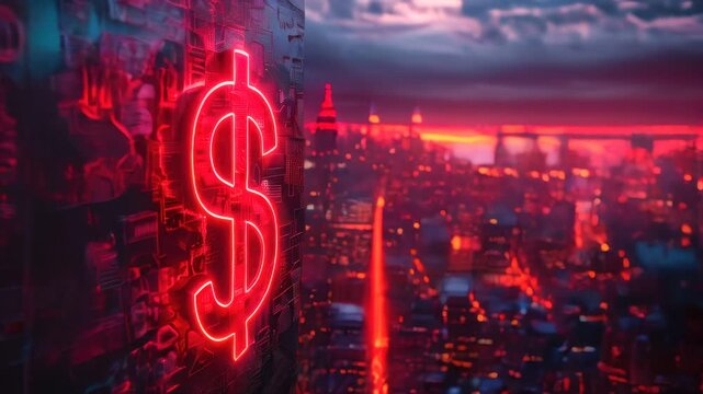 Neon sign that says $ on a building