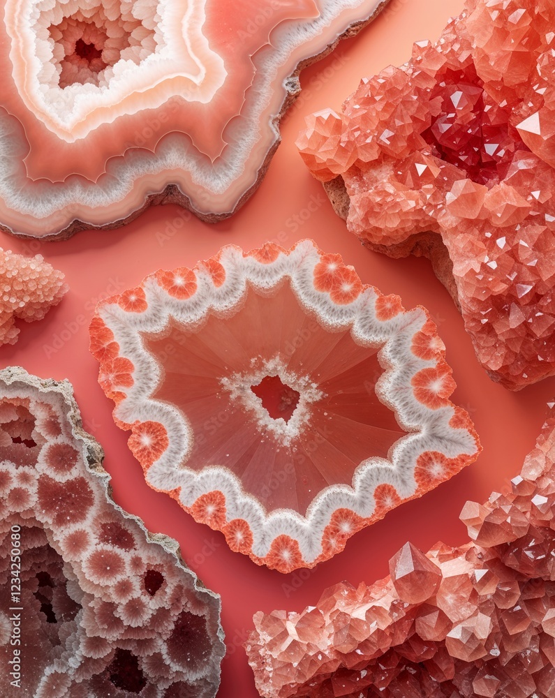 Poster a gentle fade from soft peach to warm coral geode crystal gradient texture background