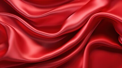 Fototapeta premium Elegant Smooth Red Silk Fabric Draped in Sensational Curves, Ideal for Luxurious Home Decor or Fashion Design Inspiring Sensation and Style